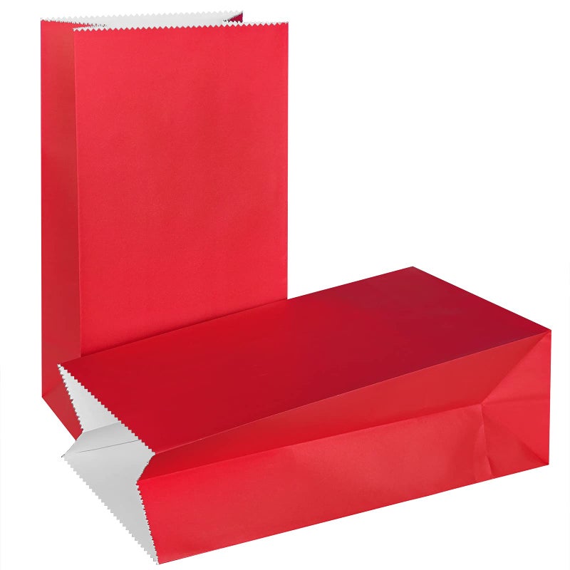 KEYYOOMY 50 CT Small Paper Bags Red Party Goodie Bags Party Favor Bag Paper Lunch Bag (Red, 50 CT, 9.4 X 5.1 X 3.1 In) - Image 1